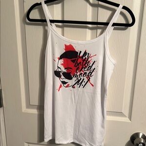 White Tank Top with Red Graphic Print